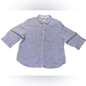 Chico's Blue Textured Button Down Long Sleeve Shirt No Iron FreshChic